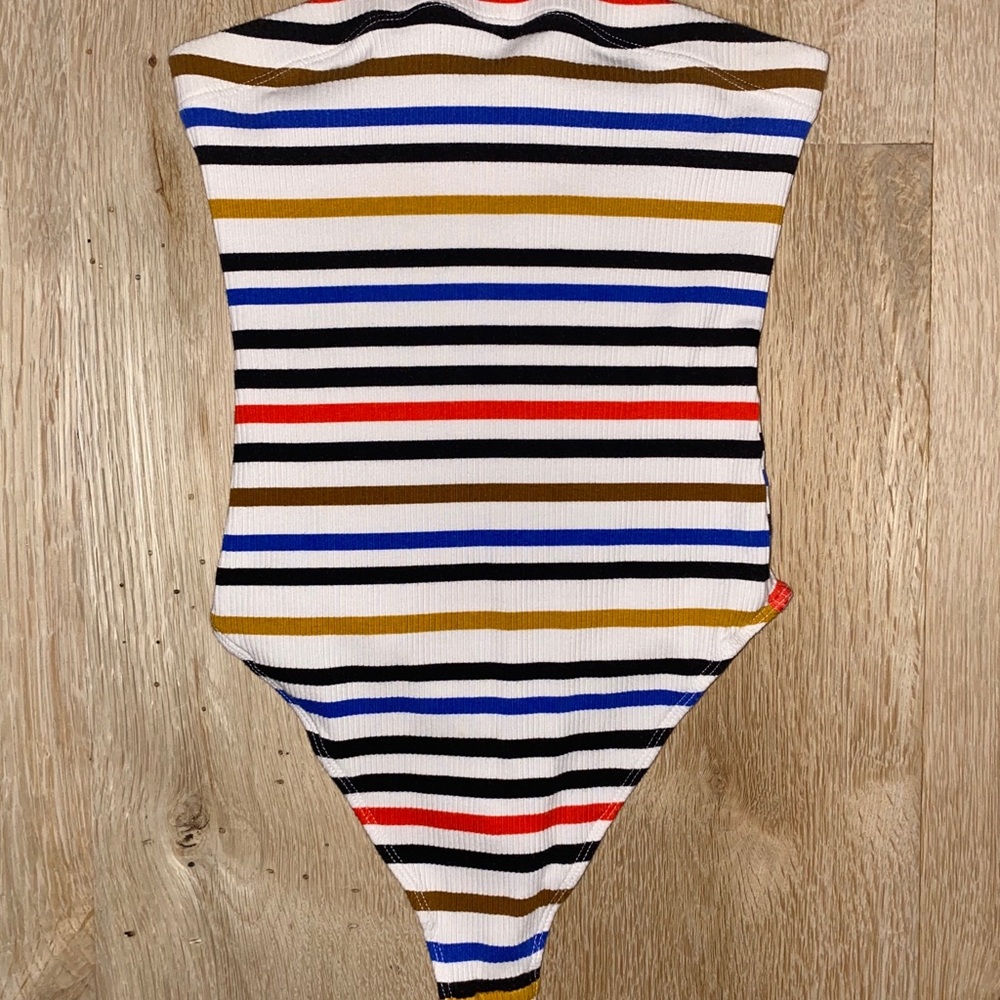 Multi-colored stripped body suit